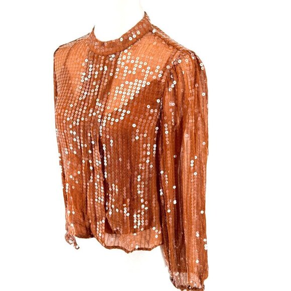 NWT J. Crew Sequined Mockneck Sheer Blouse Copper Brown W/ Silk Cami XS GORGEOUS - Picture 2 of 13